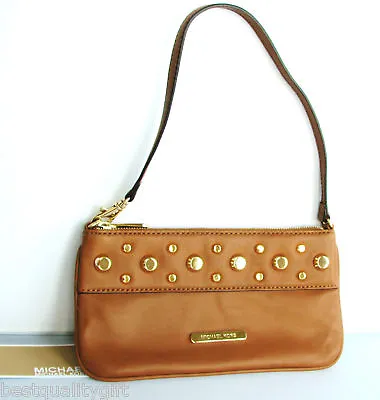 New Michael Kors Ludlow Luggage/camel Leather Wristlet Strap Mini Clutch Bag • $93.49