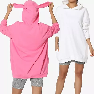 TheMogan Women's Rabbit Hooded French Terry Pullover Tunic Long Sleeve Hoodie • $35.99