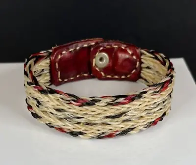 Vintage Hand Made Braided Natural Black Burgundy Snap Horse Hair Bracelet- 1689 • $34.99