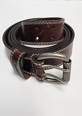 Cebela's Roughneck Brown Italian Bullhide Leather Double Prong Mens Belt Size 54 • $25.99