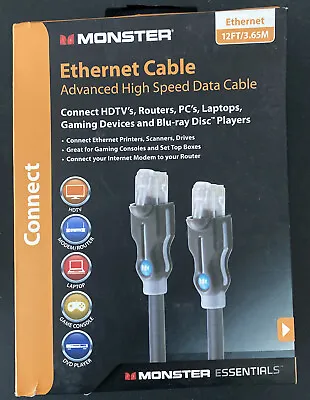 Monster Advanced High Speed Data Ethernet Cable 12ft / 3.65m Torn Box NEW • $11.24