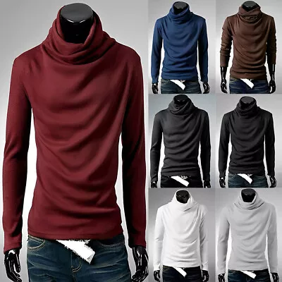 £12.49 • Buy Mens Roll Neck Cotton Lightweight Jumper T-Shirt Turtle High Polo Baselayer Tops