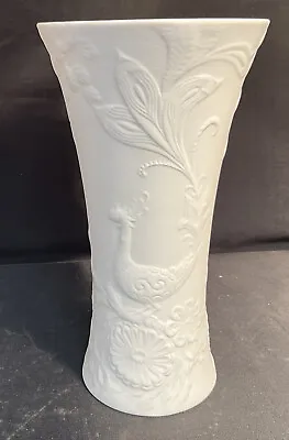 Manfred Frey Kaiser White Bisque Floral Vase Peacock W Germany #468/79 • $20