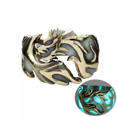 Men Women Finger Rings Gift  Luminous Dragon Ring Glowing In The Dark Open Band • £3.23