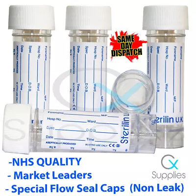 URINE SAMPLE BOTTLES 30ml 2 - 10 BOTTLES HIGH QUALITY STERILIN BRAND SPECIMEN  • £5.69