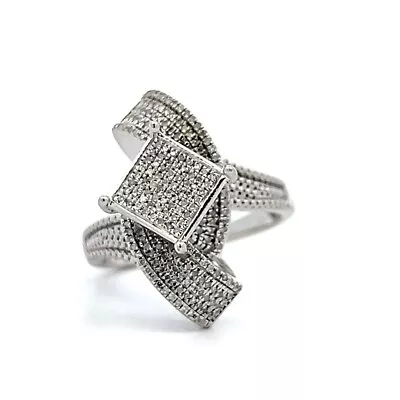 Sterling Silver & Micro Pave Diamond Ribbon Bow Size 8 Ring! 152 • $199.99