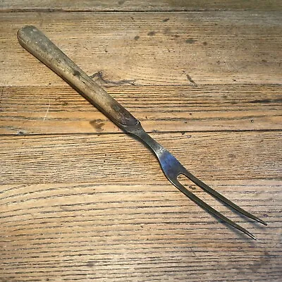 Vintage Rustic Carbon Steel Meat Fork W Wood Handle • $8