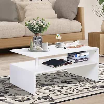 Coffee Table 2 Tier Side End Centre Rectangular Storage Unit Shelving White • £57.95