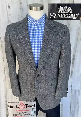 Vintage Stafford Harris Tweed Suit Jacket Blazer 40R 100% Scottish Wool Gray • $69.99