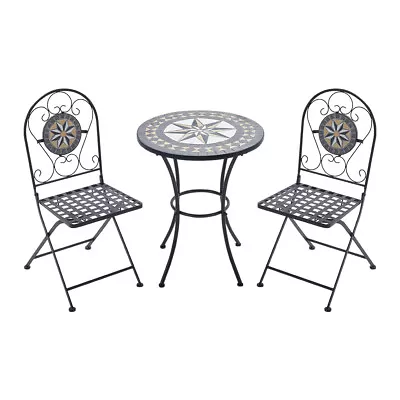 Garden Mosaic Table Chairs Set Patio Balcony Bistro Table Folding Dining Chairs • £79.95