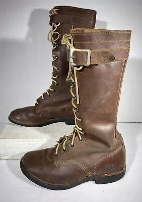 Vintage WWII  Buckle Brown Leather US Military Combat Boots Size ???? WW2 • $395