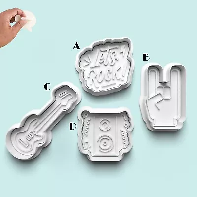 $8.99 • Buy Cute Rock Music Guitar Bass Speaker Cookie Fondant Cutter Embosser + Handle