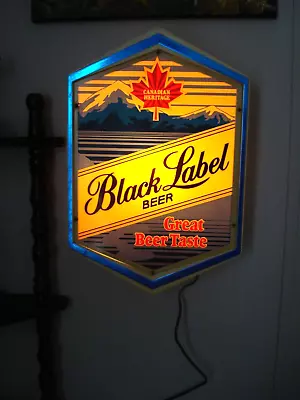 Vintage Working Black Label Beer Lighted Wall Hanging Bar Sign Canadian Heritage • $80