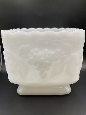 Vintage Milk Glass Square Footed Glass Dish  Compote Bowl With Grape Pattern • $11.53