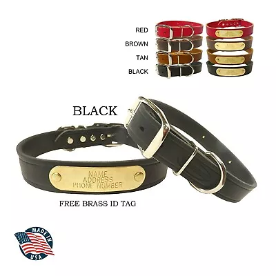 Warner Cumberland Leather Dog Collar Black 1  X 25  Free Engraved Brass Id Tag • $21.95