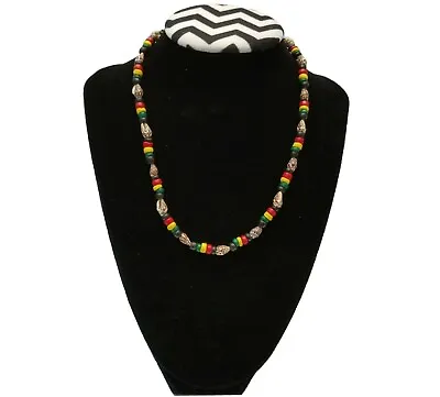 Rasta Cowrie Shell Necklace Jamaica Reggae Coconut Wooden Beads Hippie Hobo 17'' • $8.80