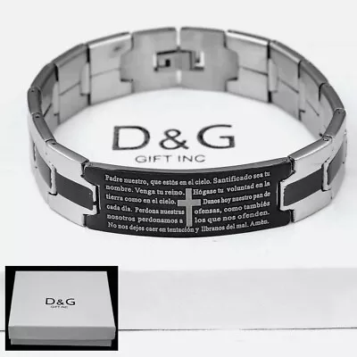 DG Men's 8  Stainless SteelCROSS Bible Verses ID 15mm Watch Band BraceletBox • $12.99
