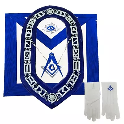 Masonic Regalia Blue Lodge Officer Master Mason Apron Chain Collar Gloves 1 Set • $59.99