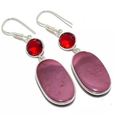 Natural Mookaite Garnet 925 Sterling Silver Plated Jewelry Earring 2.6  T8679 • $12.60