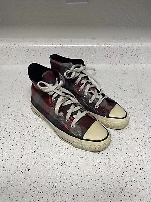 Vintage CONVERSE All Star Hi HI Wool Shoes Gray Red Plaid Women 5.5 USA 90s Rare • £28.90