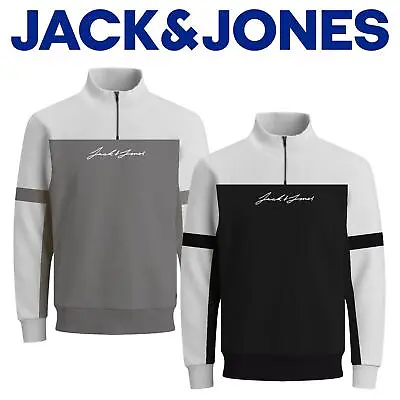 Mens Sweatshirts 1/4 Zip Jack & Jones High Neck Long Sleeve Sweaters S To 2XL • £24.99