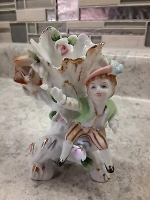 Vintage Porcelain Vase Boy W/Birdhouse & Roses 5  • $8.50