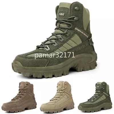 Mens Tactical Army Combat Military Boots High Top Lace Up Work Hiking Shoes Size • £8.79