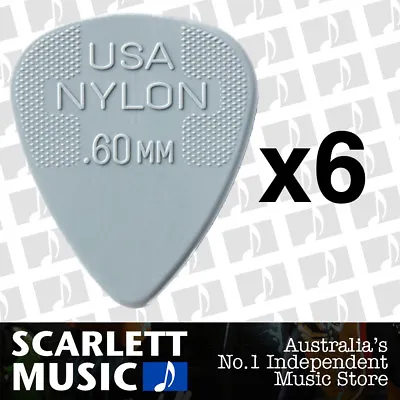 $5.20 • Buy 6 X Jim Dunlop Nylon Standard Greys .60mm Guitar Picks Plectrums 0.60 Grey