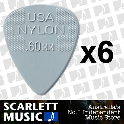 6 X Jim Dunlop Nylon Standard Greys .60mm Guitar Picks Plectrums 0.60 Grey • $6.95