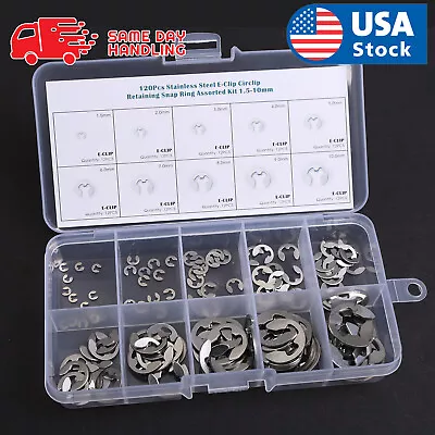 120Pcs 304 Stainless Steel E-Clip Retaining Circlip Assortment Kit 1.5mm To 10mm • $10.98