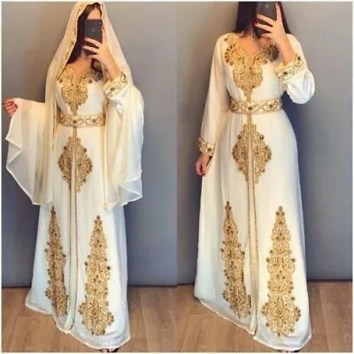 $45.64 • Buy Sale !! Dubai Moroccan Kaftan Islamic Abaya Hand Zari Work Fancy Dress For Women