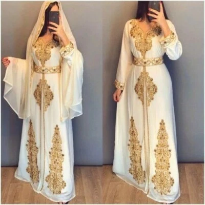 $45.64 • Buy Sale !! Dubai Moroccan Kaftan Islamic Abaya Hand Zari Work Fancy Dress For Women
