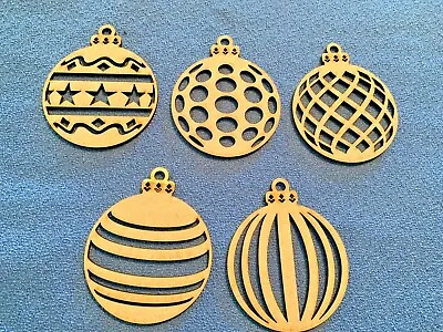 5 X Wooden Decorative MDF  Christmas Tree Baubles Craft Shape Blanks Decorations • £3.75