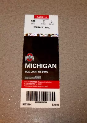 Ohio State Buckeys 1/13/2015 Basketball Ticket Stub Vs Michigan Wolverines • $6.99