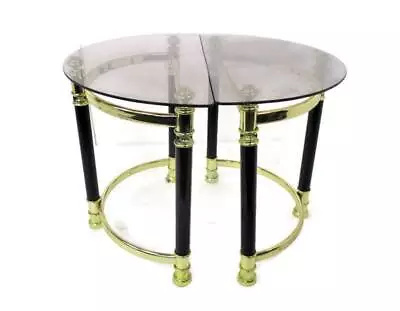 Two Side Coffee Wine End Tables Chrome Smoked Glass 80s Half Moon Vintage • $158.05