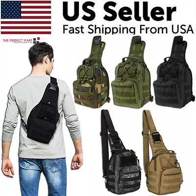 Mens Backpack Tactical Sling Shoulder Bag Molle Travel Chest Pack Outdoor Hiking • $12.29