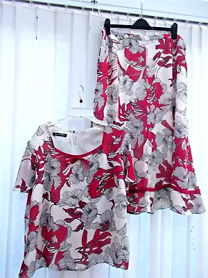 Jacques Vert Beautiful Ivory With Deep Red  Flowers 2 Piece Outfit Size 20 • £11.50