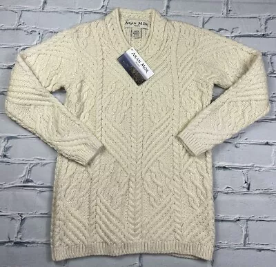 Aran Mor Cable Knit 100% Merino Wool Pullover Beige Cream Sweater Sz S New • $74.77