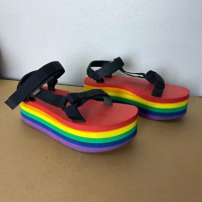 Teva Platform Sandals Womens US 10 EU 41 Purple Rainbow Tegan And Sara Pride • $99.95