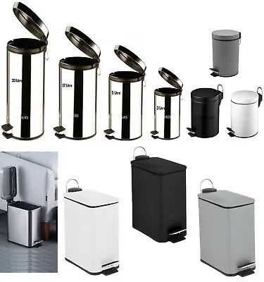 Stainless Steel Pedal Bin Home Office Kitchen Bathroom Toilet Rubbish Waste Bin • £9.95