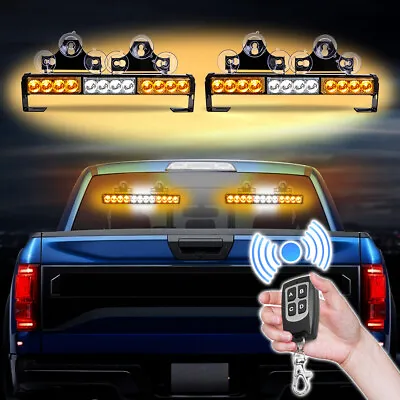 Amber White Mix LED Flashing Emergency Traffic Warning Wireless Remote Light Bar • $52.43