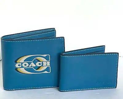 Coach CH084 3 In 1 Wallet Mens Coach Stamp Refined Calf Leather Blue Jay • $79.98