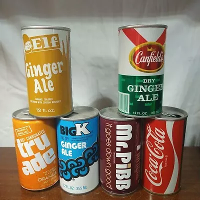 Lot 109 6 Vintage Steel 12 Oz Soda Pop Cans Truade Mr. Pibb Coke Canfield's Big • $5