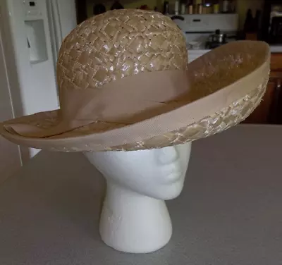 Vintage SEARS MILLINERY Womens Woven Straw Hat W/Ribbon Band Beige SZ SM/MED 21  • $22.77