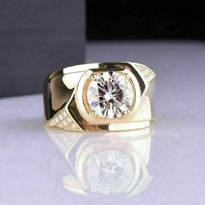 3Ct Round Lab Created Diamond Engagement Men's Pinky Ring 14K Yellow Gold Plated • $190
