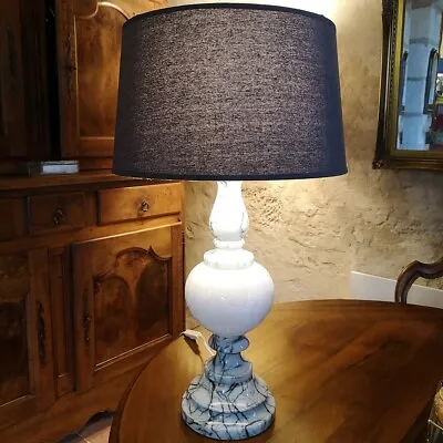 White & Grey Marble Lamp Engraved Flower Decor  • $165.39