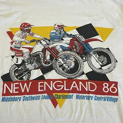 Vintage 80s New England 1986 T-Shirt Motocross Racing Size Large Yamaha Oakley • $100