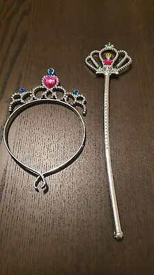 Girls Wand Tiara Set Fancy Dress Dressing Up Princess Tiara Heart Headband Shiny • £3.95