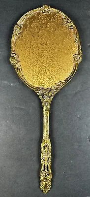 Ornate Brass Tone Hollywood Regency Mid Century Style Hand Held Vanity Mirror  • $75