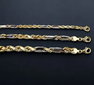 14K Two Tone Gold 4mm-7mm Milano Figaro Rope Chain Necklace Diamond Cut Real • $614.20